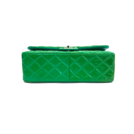 Chanel Classic Flap Jumbo Large Green Patent Leather Silver Hardware
