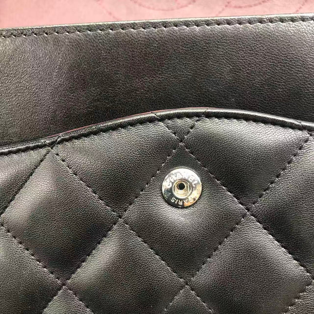 Chanel Classic Flap Jumbo Black Lambskin Leather Double Flap Silver Hardware 2013-2014