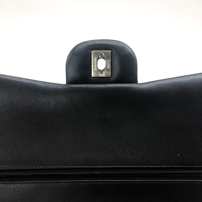 Chanel Classic Flap Jumbo Black Lambskin Leather Double Flap Silver Hardware 2013-2014
