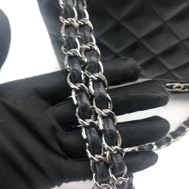 Chanel Classic Flap Jumbo Black Lambskin Leather Double Flap Silver Hardware 2013-2014