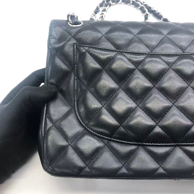Chanel Classic Flap Jumbo Black Lambskin Leather Double Flap Silver Hardware 2013-2014