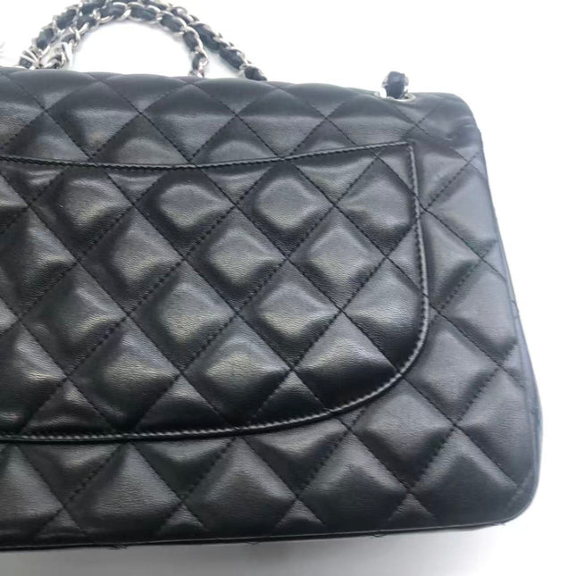 Chanel Classic Flap Jumbo Black Lambskin Leather Double Flap Silver Hardware 2013-2014