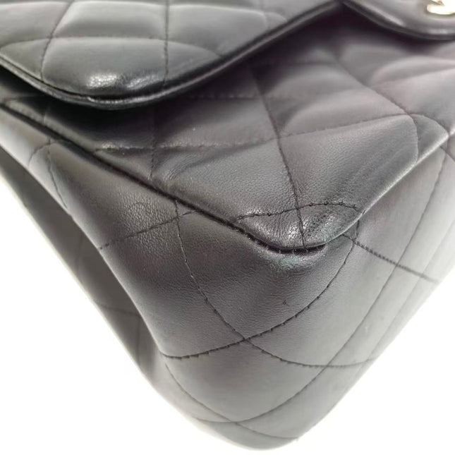 Chanel Classic Flap Jumbo Black Lambskin Leather Double Flap Silver Hardware 2013-2014