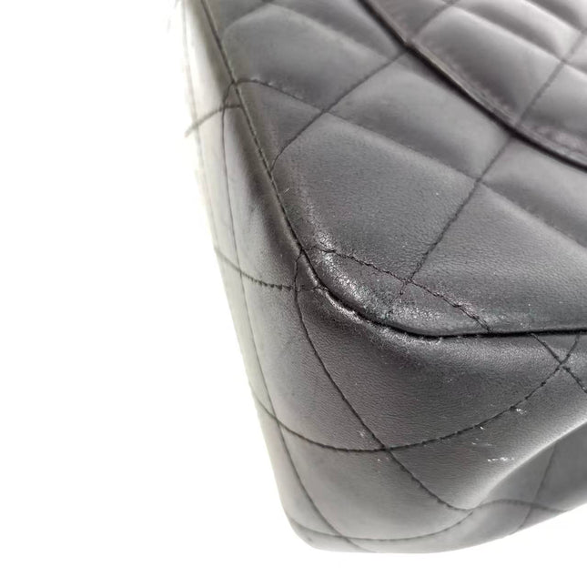 Chanel Classic Flap Jumbo Black Lambskin Leather Double Flap Silver Hardware 2013-2014