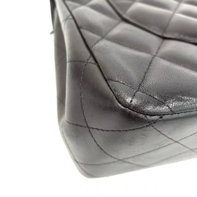 Chanel Classic Flap Jumbo Black Lambskin Leather Double Flap Silver Hardware 2013-2014