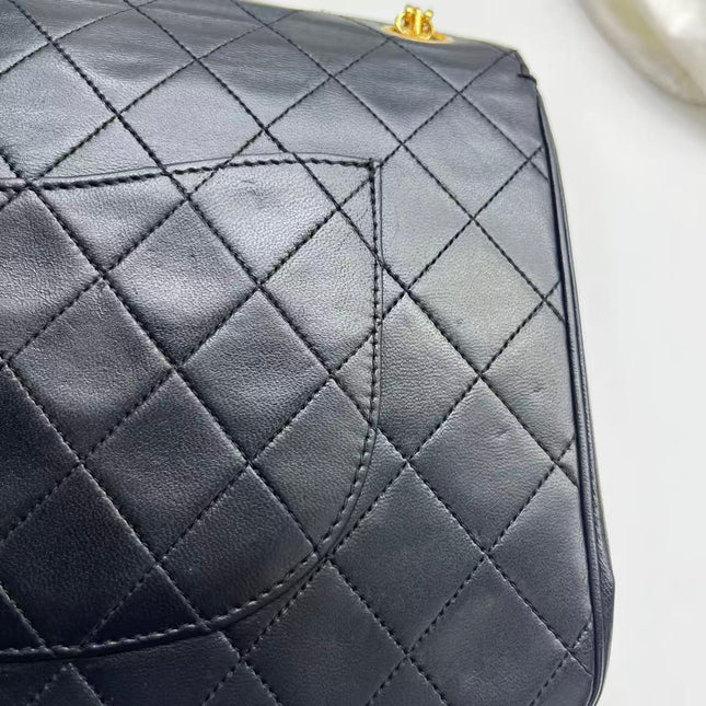 Chanel Classic Flap Vintage Black Lambskin Leather with Gold Hardware Chain Strap