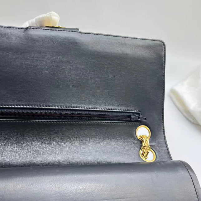 Chanel Classic Flap Vintage Black Lambskin Leather with Gold Hardware Chain Strap