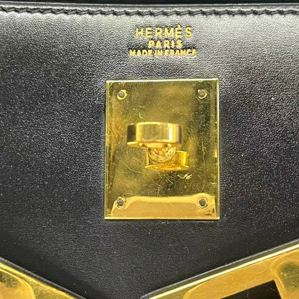 Hermes Kelly 32 Sellier Black Box Leather Gold HW 1989