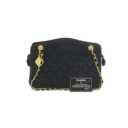 Chanel Matelasse Black Suede Gold Double Chain Coco Charm Medium Shoulder Bag