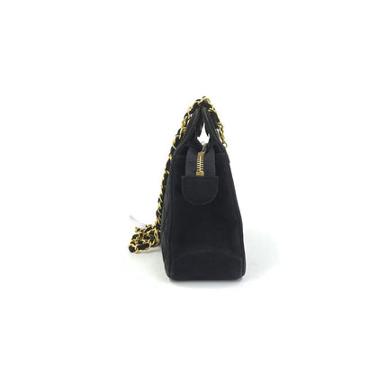 Chanel Matelasse Black Suede Gold Double Chain Coco Charm Medium Shoulder Bag