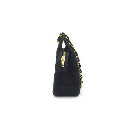 Chanel Matelasse Black Suede Gold Double Chain Coco Charm Medium Shoulder Bag