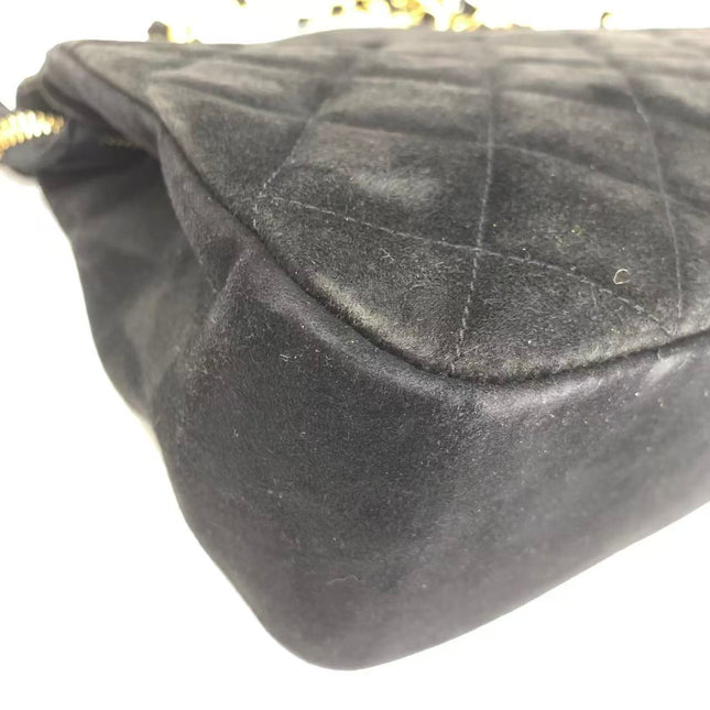 Chanel Matelasse Black Suede Gold Double Chain Coco Charm Medium Shoulder Bag