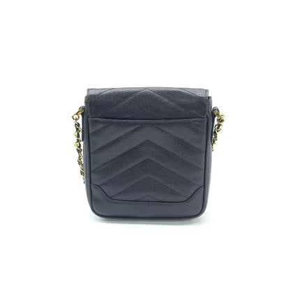 Chanel Vertical Mini Chevron Quilted Black Caviar Leather Crossbody Bag