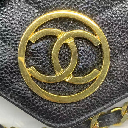Chanel Vertical Mini Chevron Quilted Black Caviar Leather Crossbody Bag