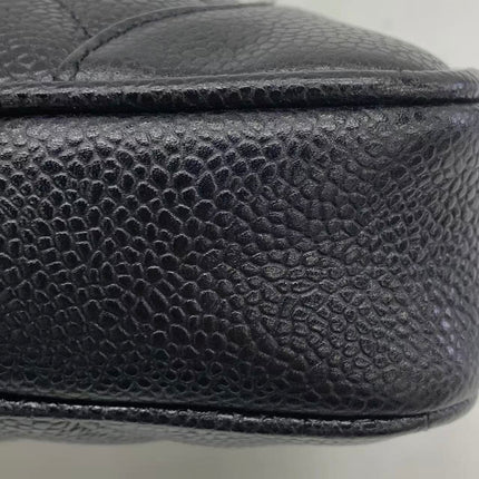 Chanel Vertical Mini Chevron Quilted Black Caviar Leather Crossbody Bag