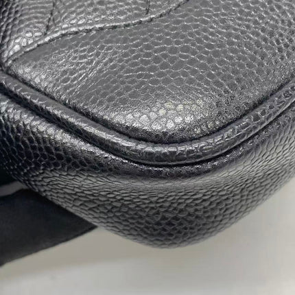 Chanel Vertical Mini Chevron Quilted Black Caviar Leather Crossbody Bag