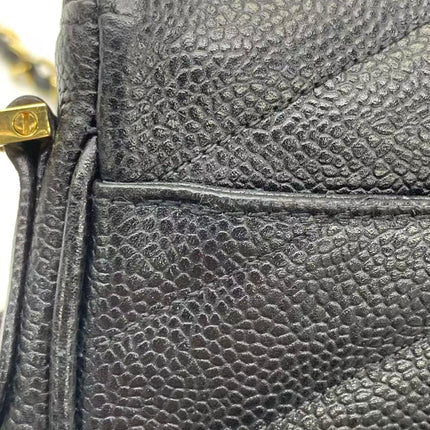 Chanel Vertical Mini Chevron Quilted Black Caviar Leather Crossbody Bag