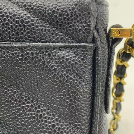 Chanel Vertical Mini Chevron Quilted Black Caviar Leather Crossbody Bag