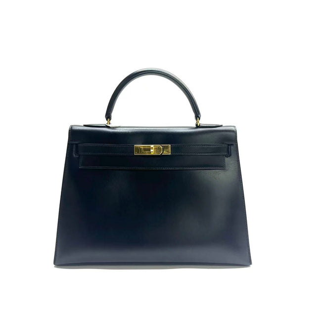 Hermes Kelly 32 Sellier Black Box Leather Gold HW 1989