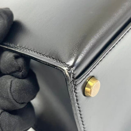 Hermes Kelly 32 Sellier Black Box Leather Gold HW 1989