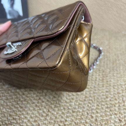 Chanel Classic Flap Mini Square Copper Brown Patent Leather Silver Hardware Crossbody Bag