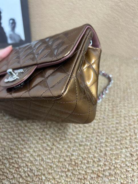 Chanel Classic Flap Mini Square Copper Brown Patent Leather Silver Hardware Crossbody Bag