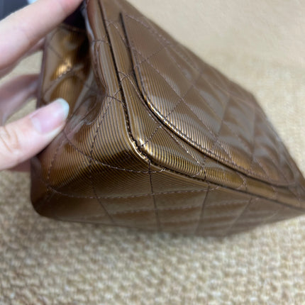 Chanel Classic Flap Mini Square Copper Brown Patent Leather Silver Hardware Crossbody Bag