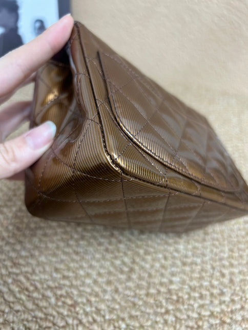 Chanel Classic Flap Mini Square Copper Brown Patent Leather Silver Hardware Crossbody Bag