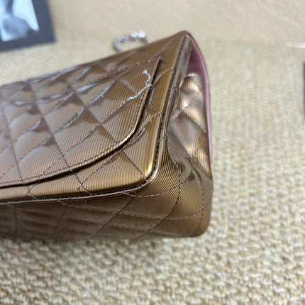Chanel Classic Flap Mini Square Copper Brown Patent Leather Silver Hardware Crossbody Bag