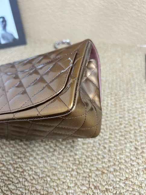 Chanel Classic Flap Mini Square Copper Brown Patent Leather Silver Hardware Crossbody Bag