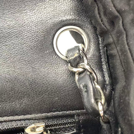 Chanel Classic Flap Mini Square Chevron Stitching Black Lambskin Silver Hardware Crossbody Bag