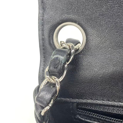 Chanel Classic Flap Mini Square Chevron Stitching Black Lambskin Silver Hardware Crossbody Bag