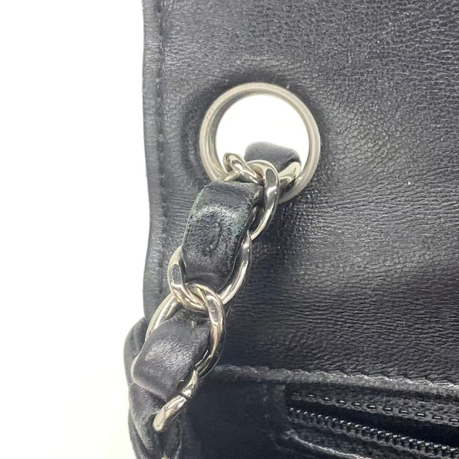 Chanel Classic Flap Mini Square Chevron Stitching Black Lambskin Silver Hardware Crossbody Bag