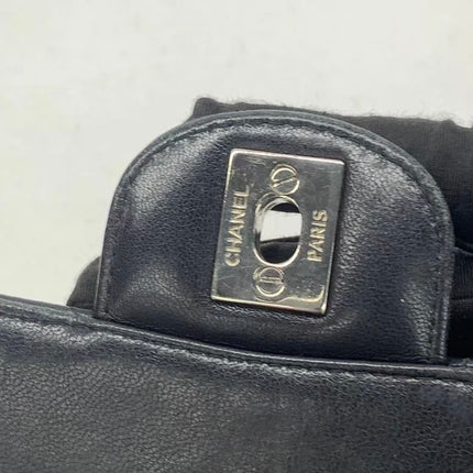 Chanel Classic Flap Mini Square Chevron Stitching Black Lambskin Silver Hardware Crossbody Bag