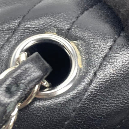 Chanel Classic Flap Mini Square Chevron Stitching Black Lambskin Silver Hardware Crossbody Bag