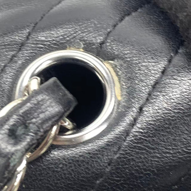 Chanel Classic Flap Mini Square Chevron Stitching Black Lambskin Silver Hardware Crossbody Bag