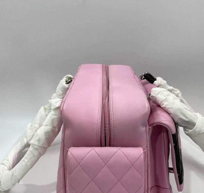 Chanel Cambon Large Pink Calfskin Leather Double Strap Handbag