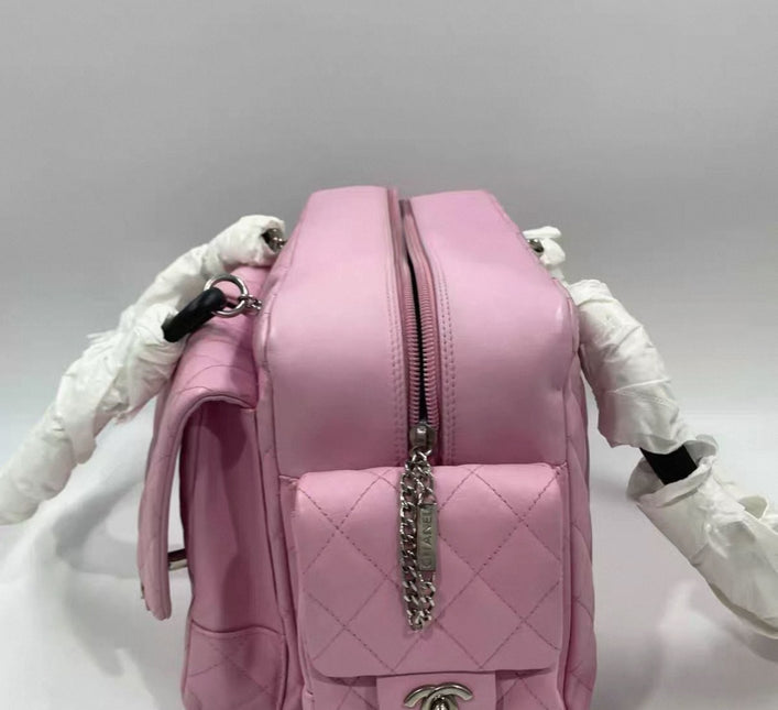 Chanel Cambon Large Pink Calfskin Leather Double Strap Handbag