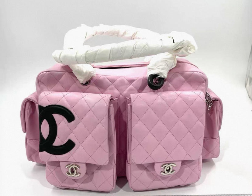 Chanel Cambon Large Pink Calfskin Leather Double Strap Handbag