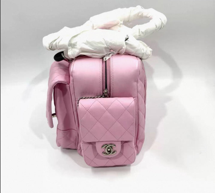 Chanel Cambon Large Pink Calfskin Leather Double Strap Handbag