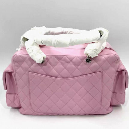 Chanel Cambon Large Pink Calfskin Leather Double Strap Handbag