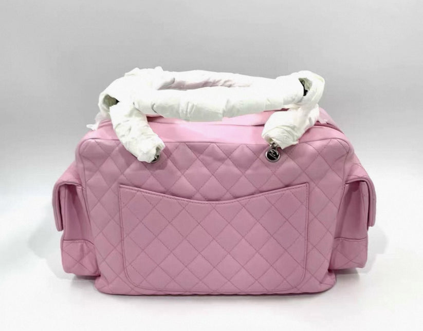Chanel Cambon Large Pink Calfskin Leather Double Strap Handbag