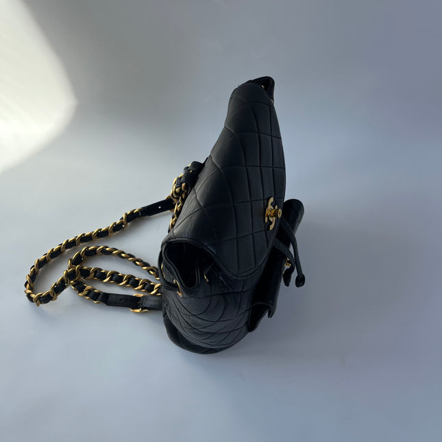 Chanel Vintage 1994-1996 Duma Backpack Black Lambskin Leather Gold Hardware