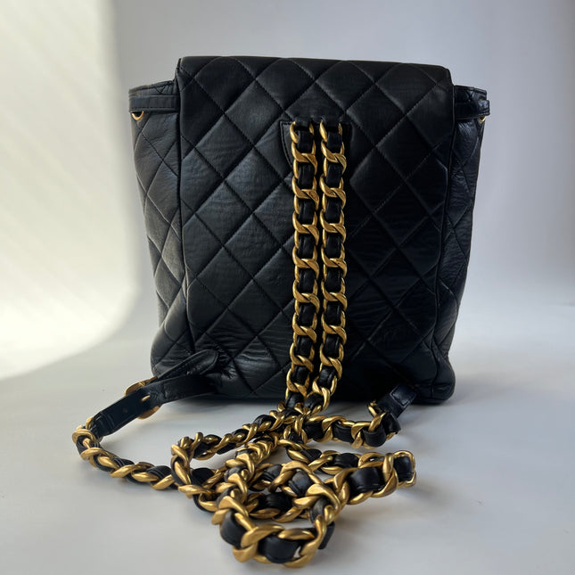 Chanel Vintage 1994-1996 Duma Backpack Black Lambskin Leather Gold Hardware