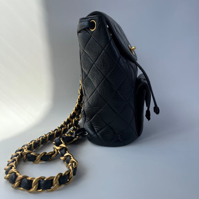 Chanel Vintage 1994-1996 Duma Backpack Black Lambskin Leather Gold Hardware
