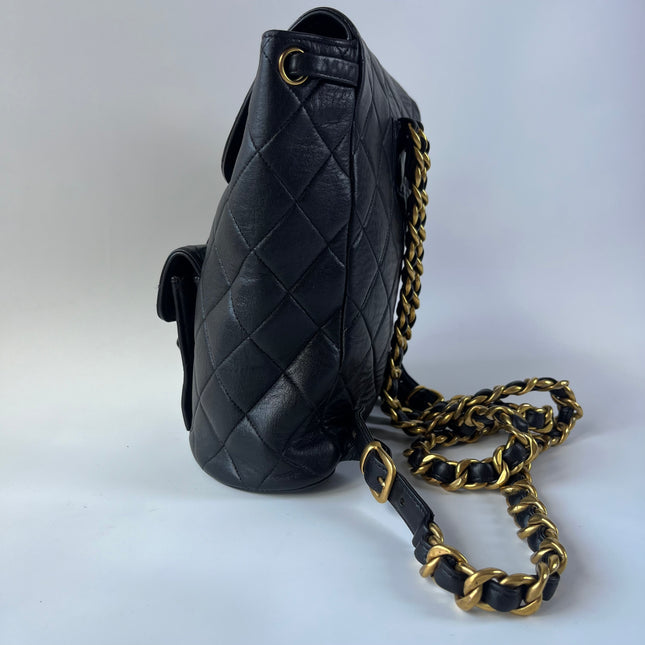 Chanel Vintage 1994-1996 Duma Backpack Black Lambskin Leather Gold Hardware