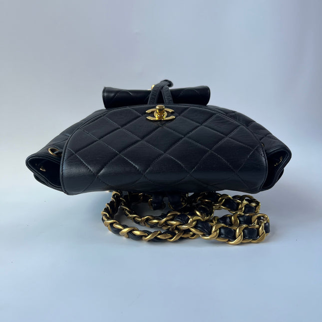 Chanel Vintage 1994-1996 Duma Backpack Black Lambskin Leather Gold Hardware