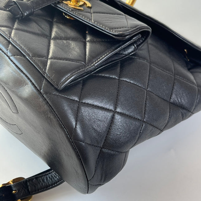 Chanel Vintage 1994-1996 Duma Backpack Black Lambskin Leather Gold Hardware