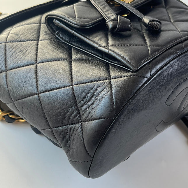 Chanel Vintage 1994-1996 Duma Backpack Black Lambskin Leather Gold Hardware