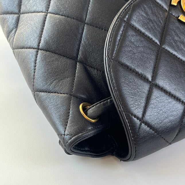 Chanel Vintage 1994-1996 Duma Backpack Black Lambskin Leather Gold Hardware